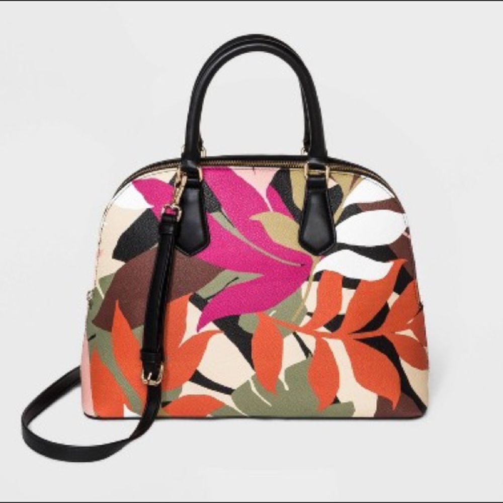 A New Day Zip Closure Dome Satchel Handbag- Leaf